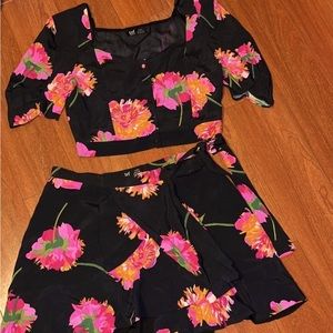 Zara Trafaluc trf collection Floral Crop Top Mini Skirt Set